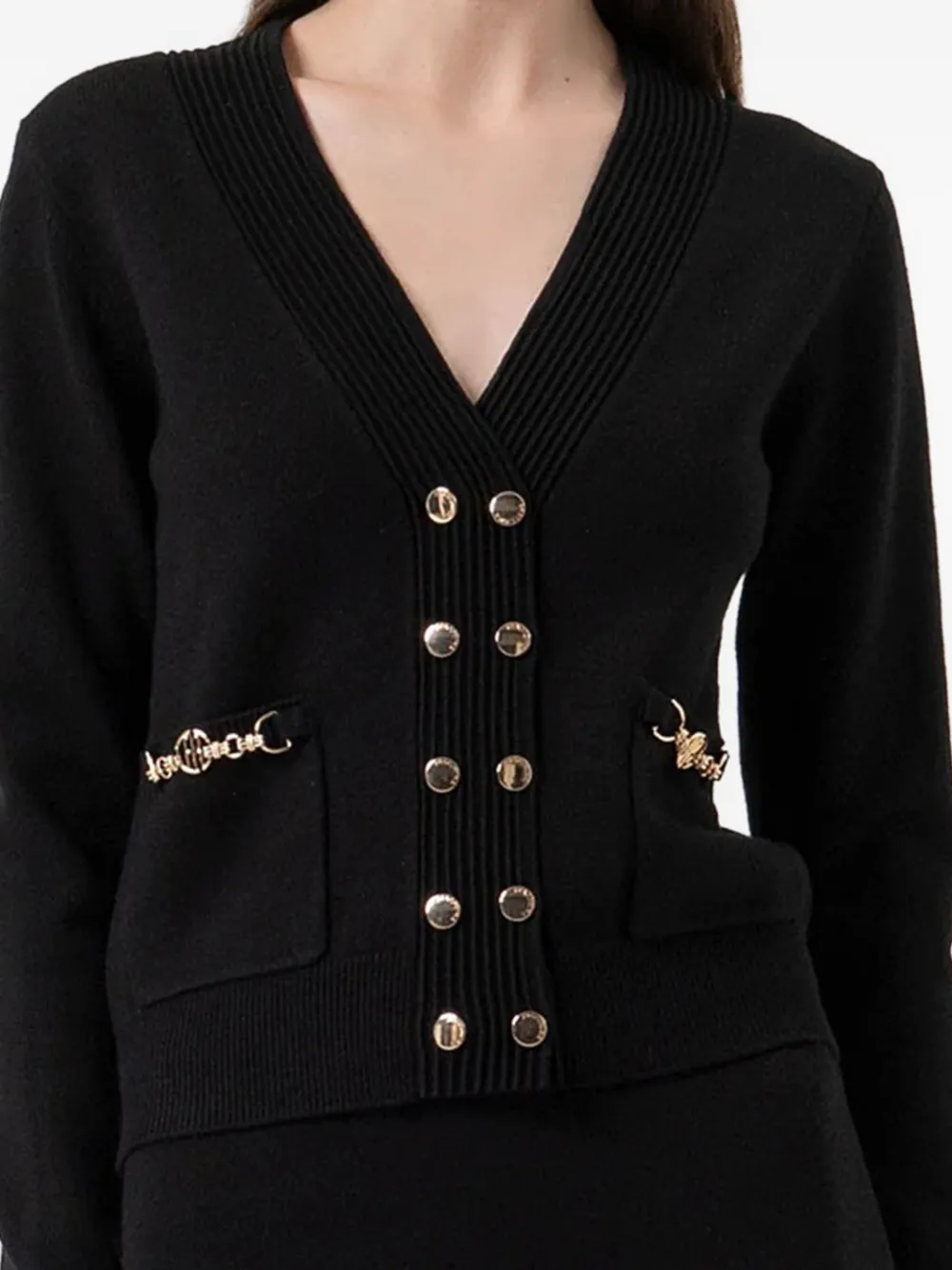 Catrafina Button Patch-pocket Cardigan In Black