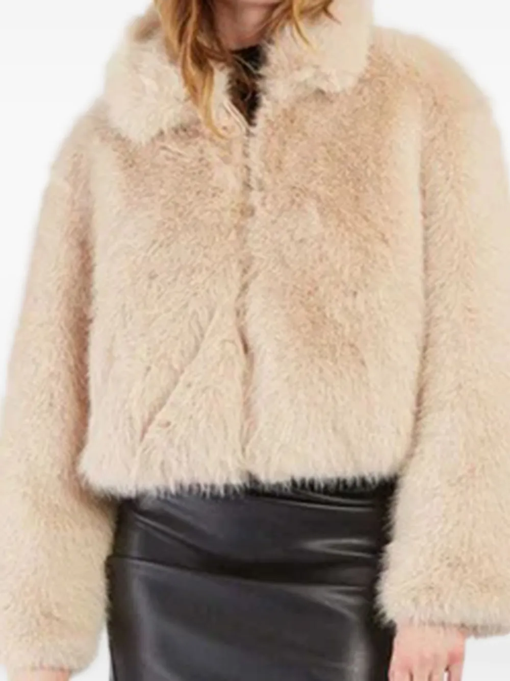 Derhy Faux-fur Cropped Jacket In Neutral