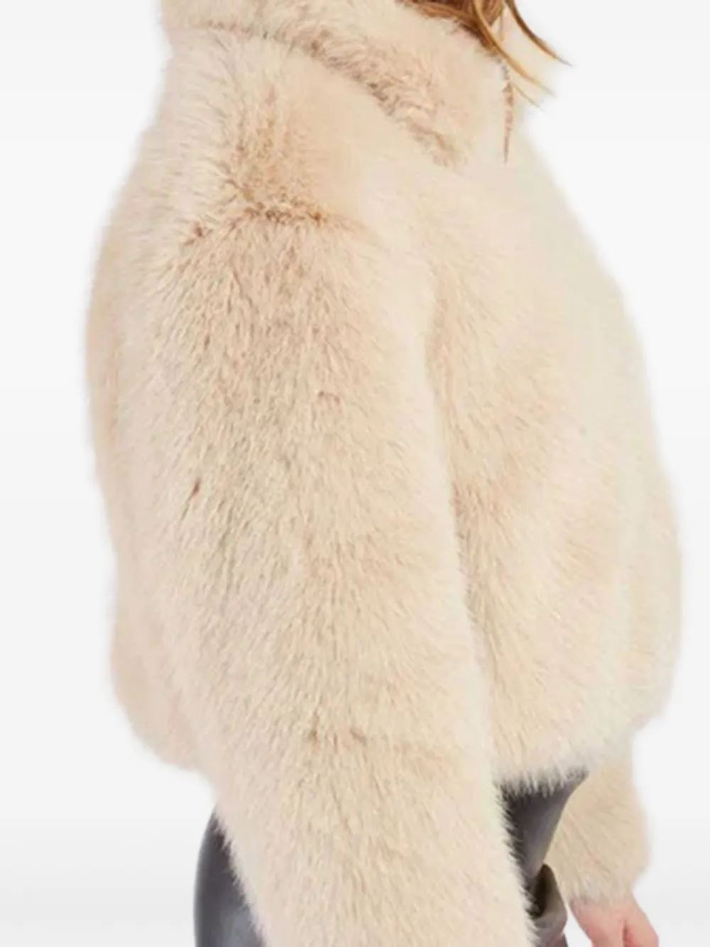 Derhy Faux-fur Cropped Jacket In Neutral