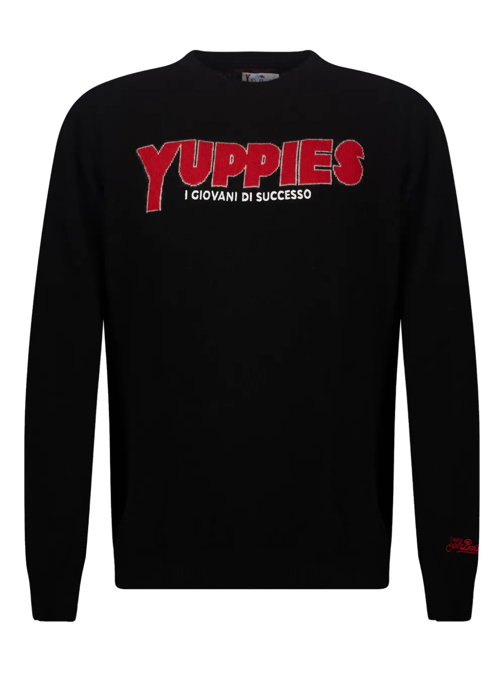 Mc2 Saint Barth Crew Neck Sweater With Embroidery On The Front In Black