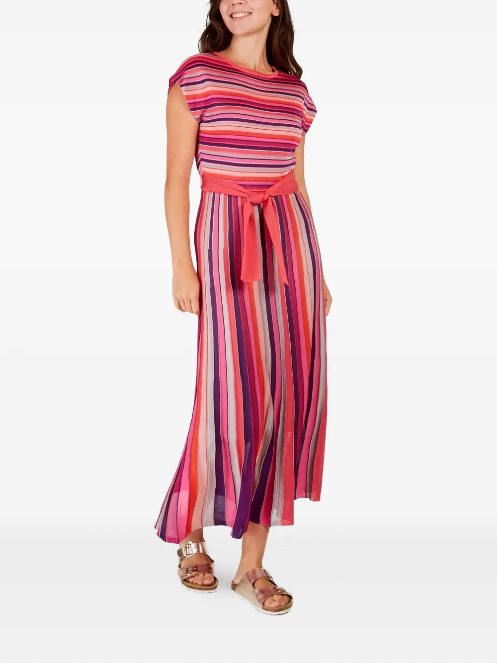 Derhy Xabina gestreepte midi-jurk - Roze