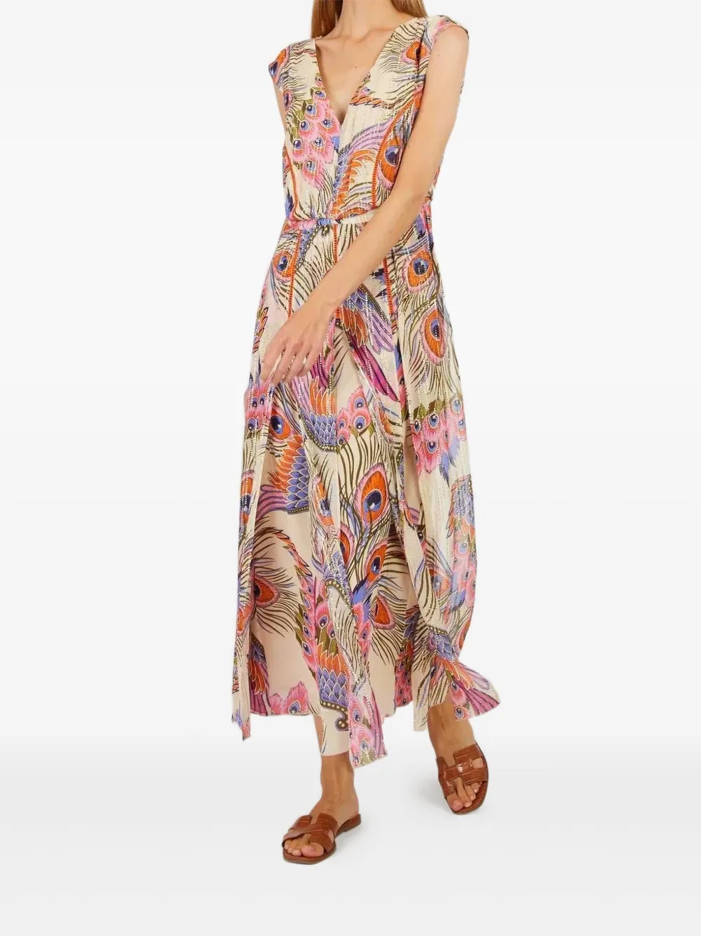 Derhy Jurk met verenprint - Beige