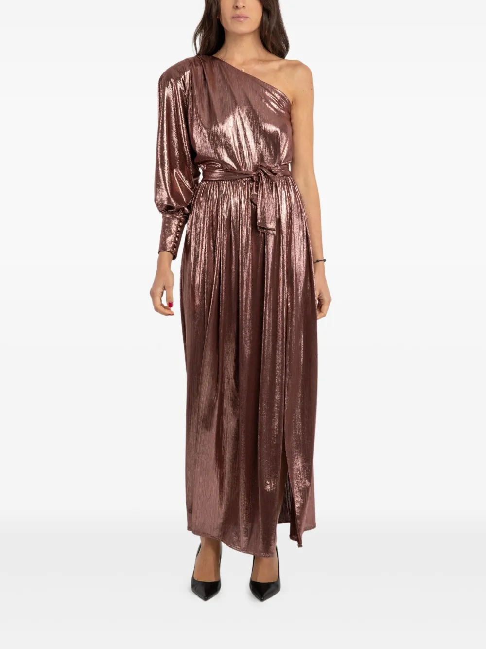 ACTUALEE Asymmetrische maxi-jurk met strik - Roze