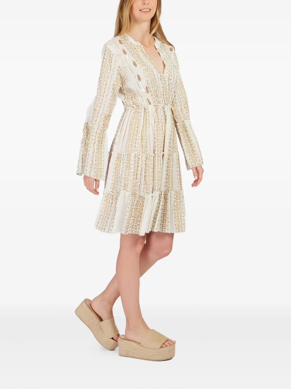 Derhy Flared-ruffled Mini Dress In Neutral