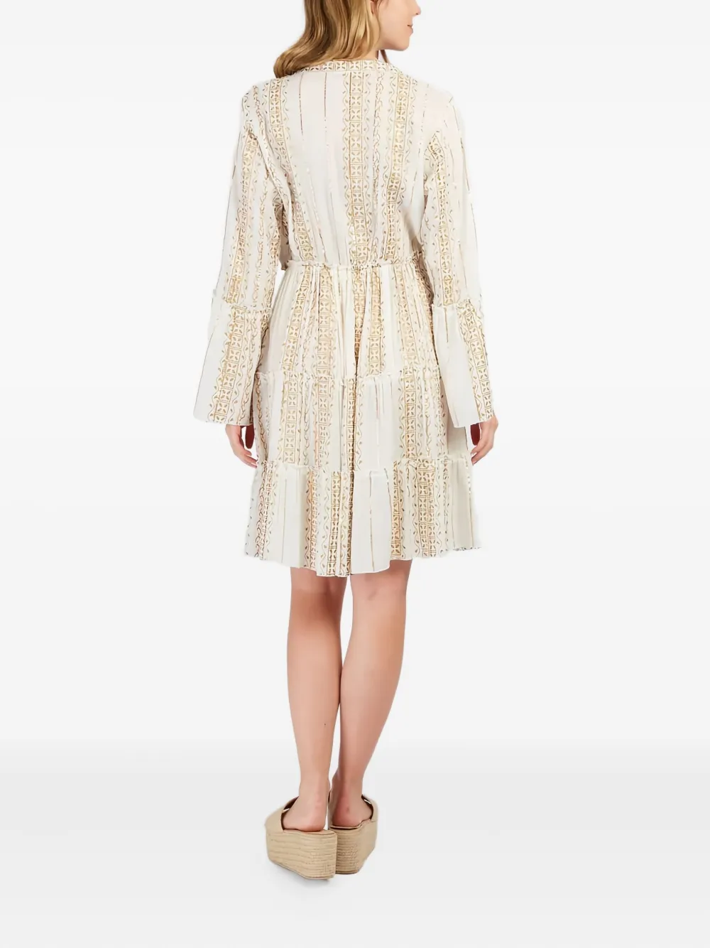 Derhy Flared-ruffled Mini Dress In Neutral