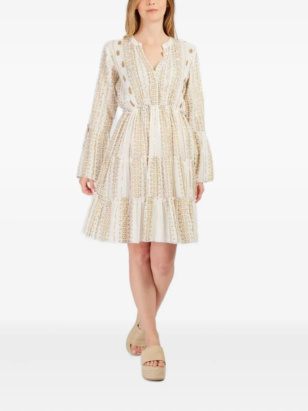 Derhy Flared-ruffled Mini Dress In Neutral