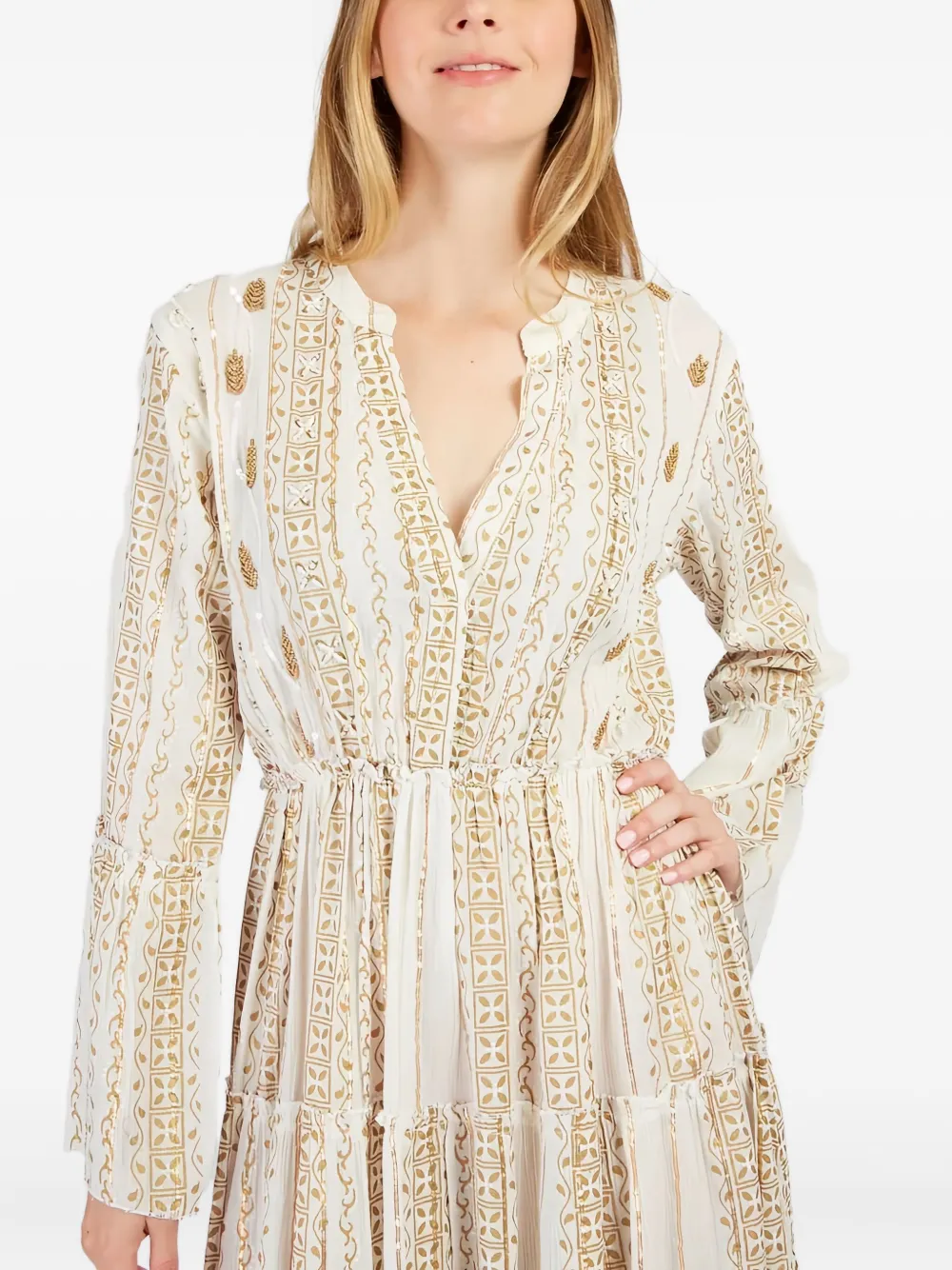 Derhy Flared-ruffled Mini Dress In Neutral