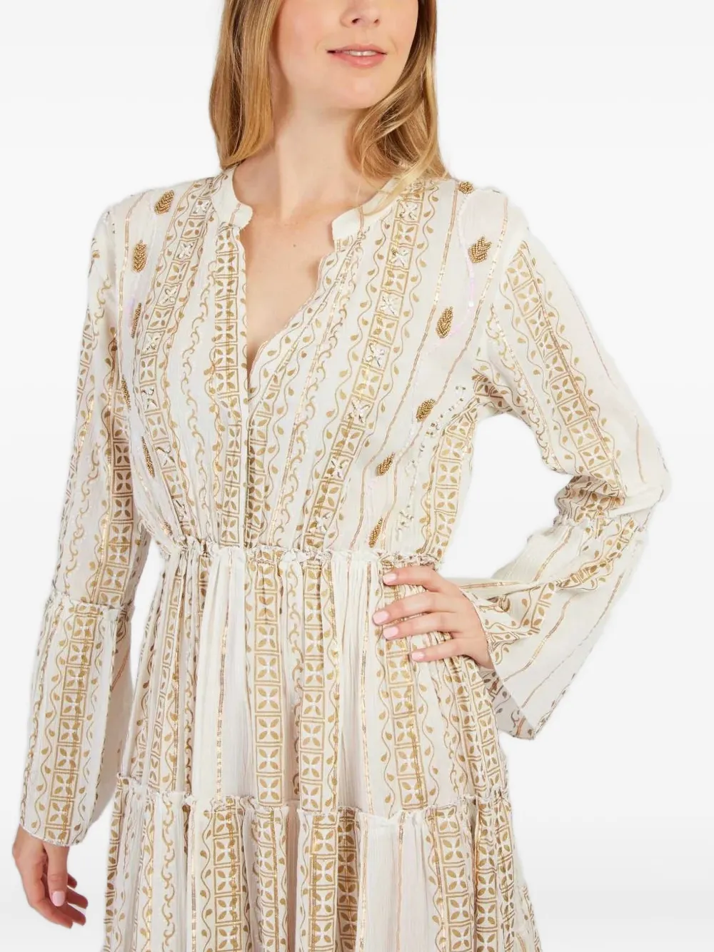 Derhy Flared-ruffled Mini Dress In Neutral