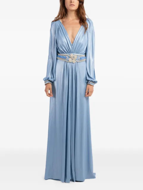 Maestri long-sleeve beaded-embellishments maxi dress