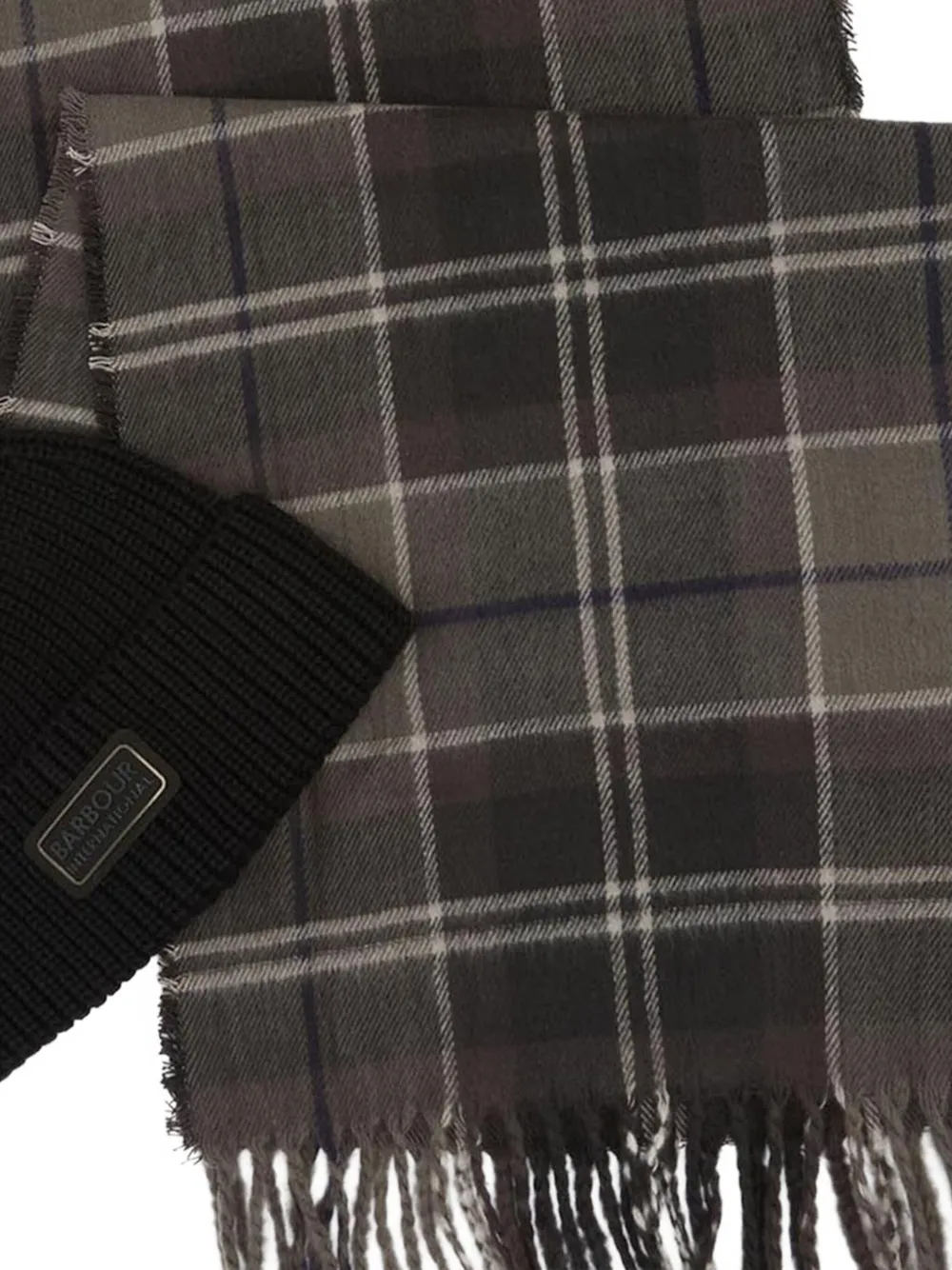Barbour International Muts en sjaal met franje Zwart