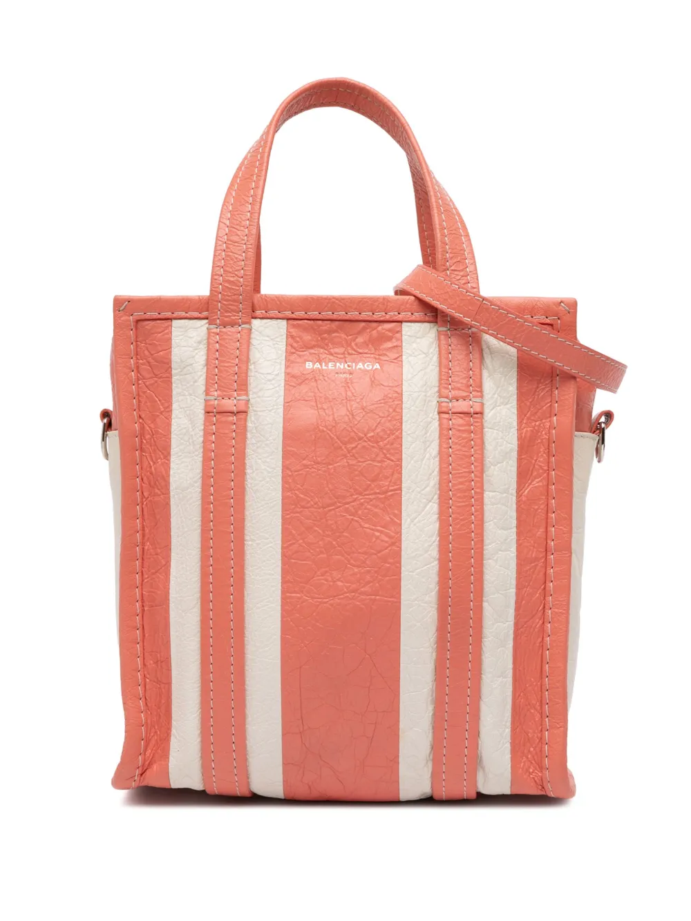 Pre-owned Balenciaga 2017 Xs Lambskin Bazar Shopper Satchel In Pink