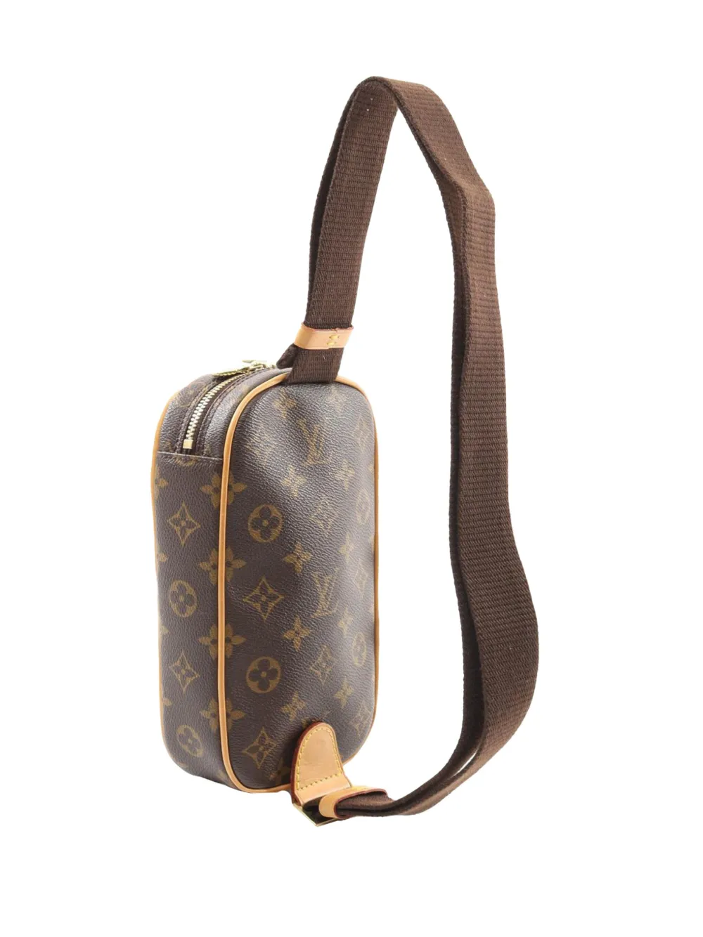 Pre-owned Louis Vuitton 2000 Monogram Pochette Gange Crossbody Bag In Brown