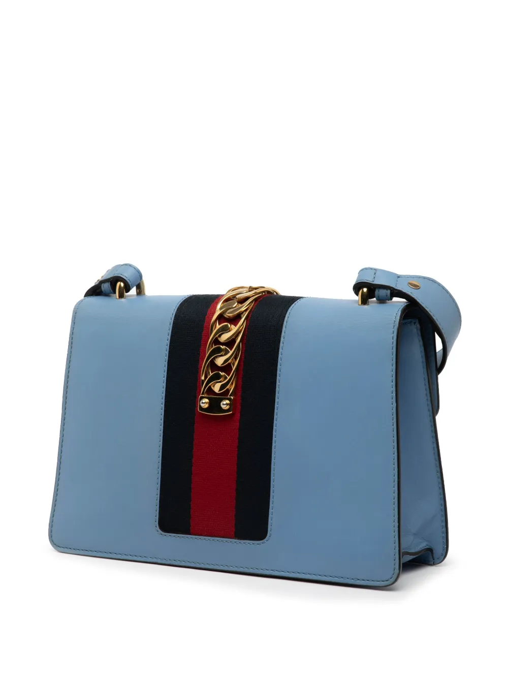 Pre-owned Gucci 2016-2025 Small Leather Sylvie Web Satchel In Blue