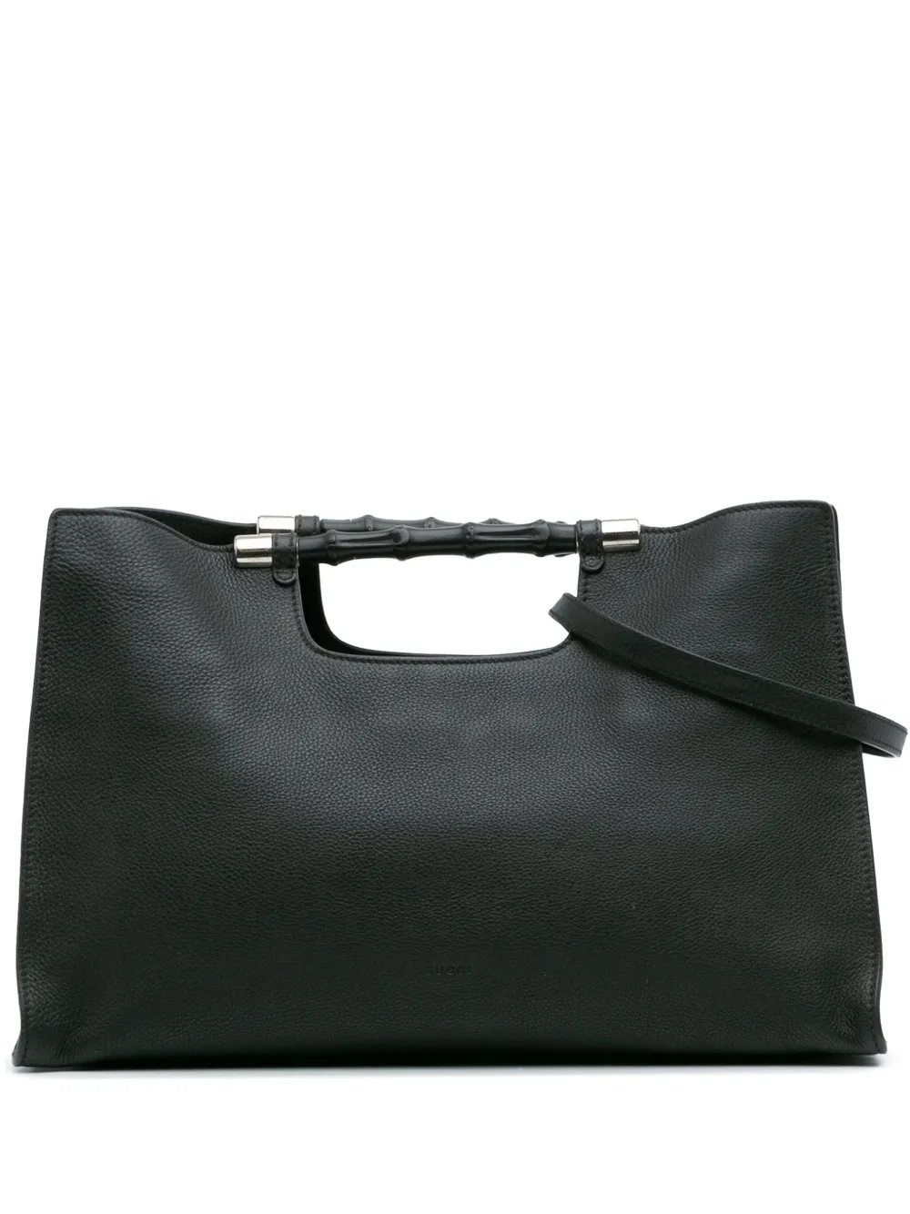 Pre-owned Gucci 2016-2025 Medium Calfskin Bamboo Daily Shopper Satchel In Black