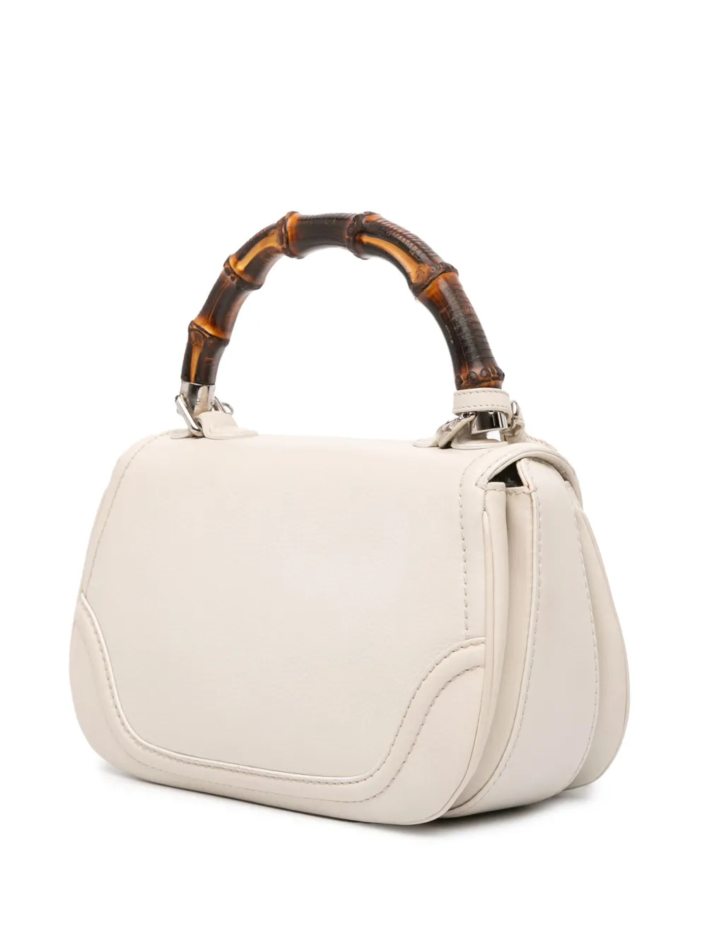 Pre-owned Gucci 2016-2025 Medium Calfskin New Bamboo Top Handle Bag Satchel In White