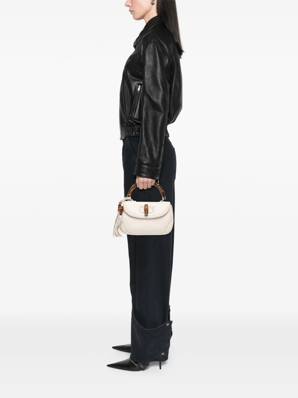 Pre-owned Gucci 2016-2025 Medium Calfskin New Bamboo Top Handle Bag Satchel In White