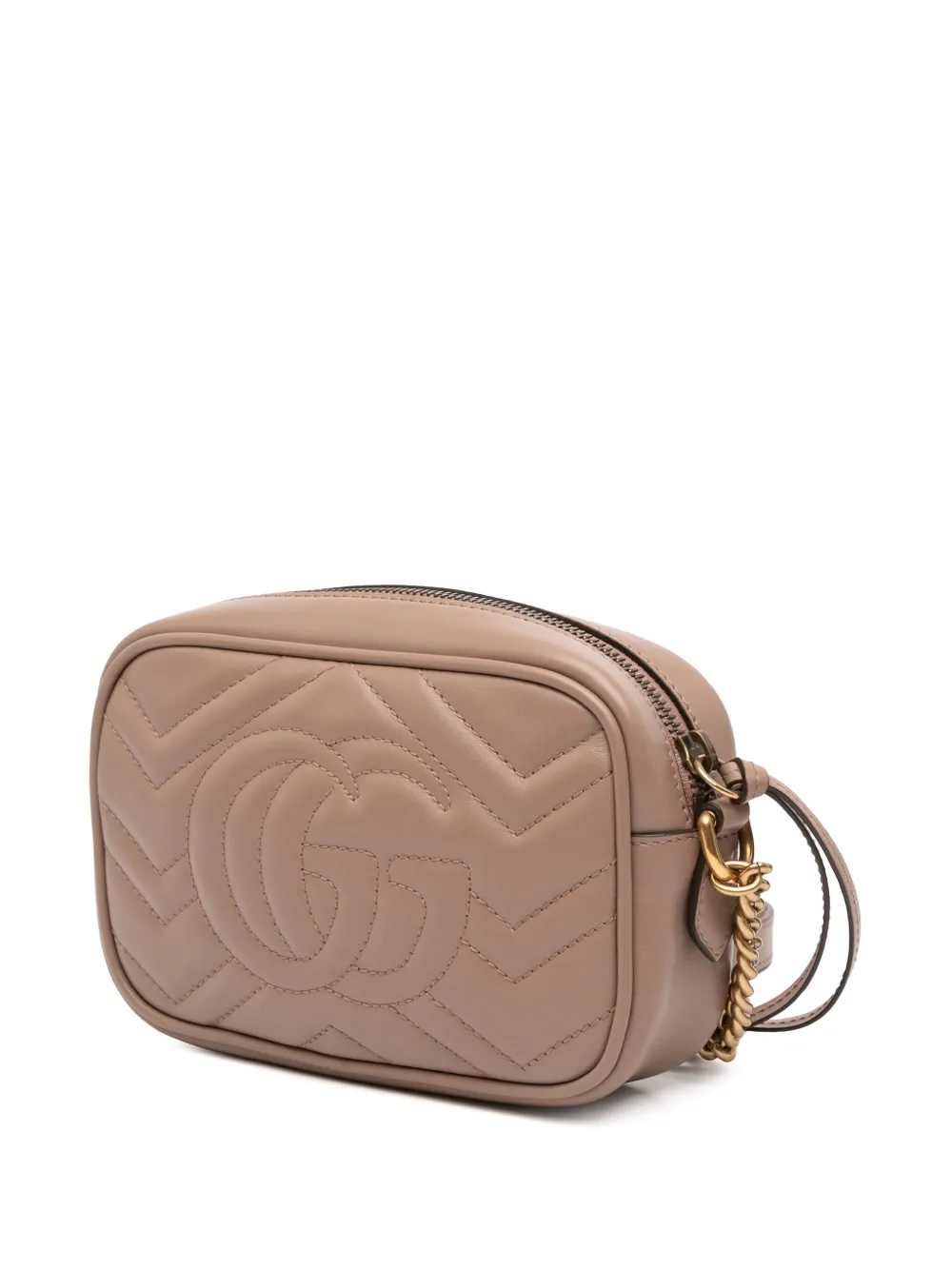 Pre-owned Gucci 2016-2025 Mini Gg Marmont Matelasse Leather Crossbody Bag In Brown