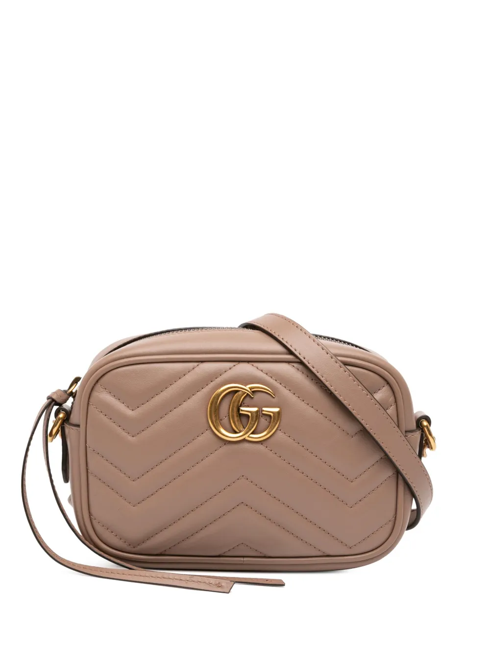 Pre-owned Gucci 2016-2025 Mini Gg Marmont Matelasse Leather Crossbody Bag In Brown