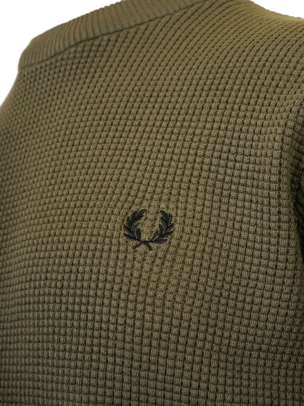 Fred Perry Embroidered Laurel Wreath Crew Neck Sweater In Green