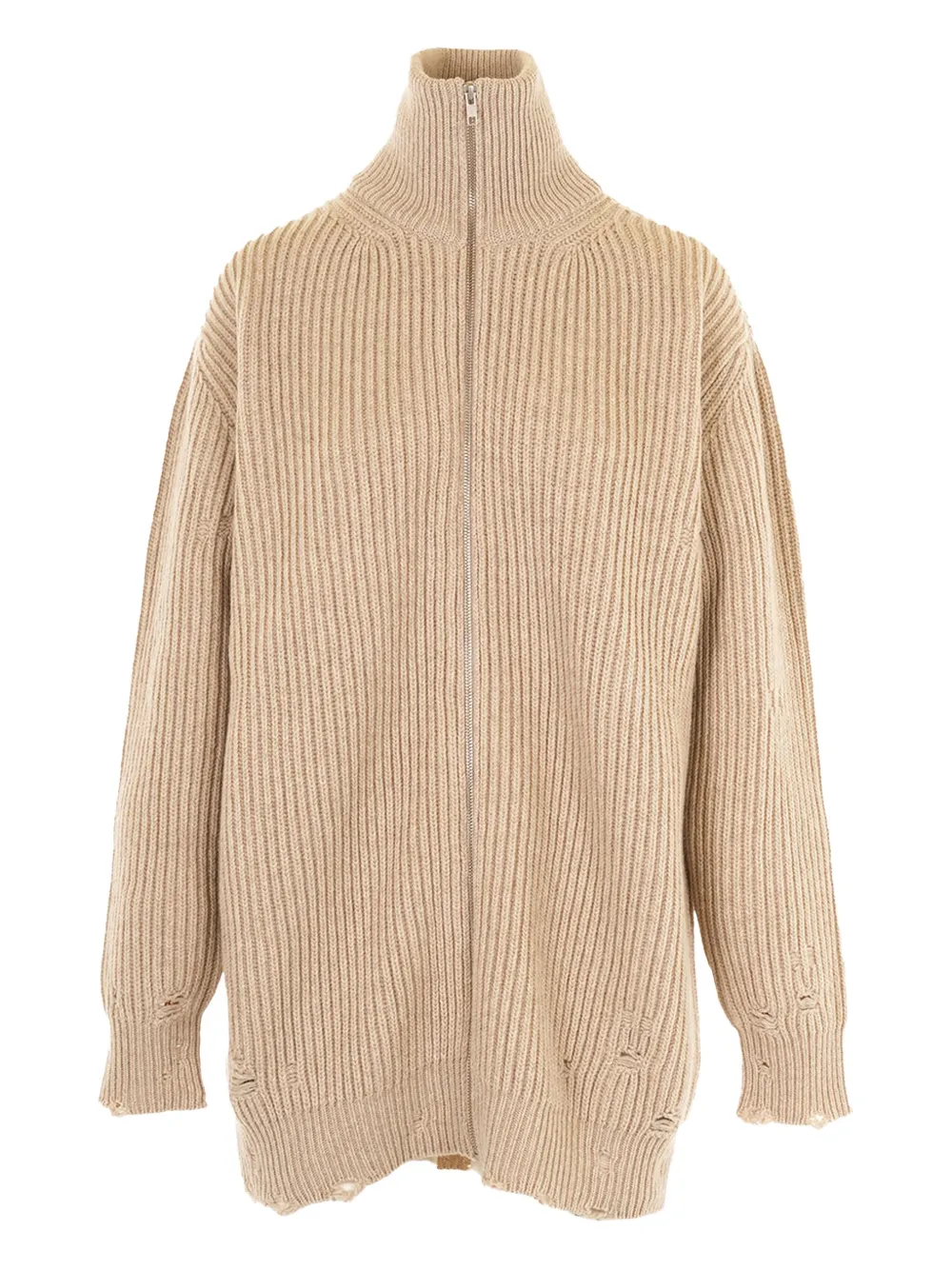 Mm6 Maison Margiela Zip-up Ribbed Cardigan In Neutral