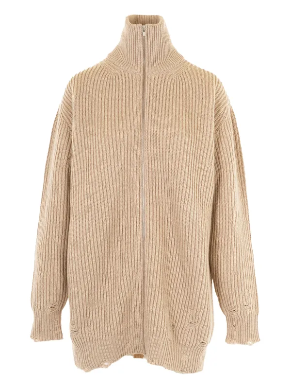 MM6 Maison Margiela ジップアップ リブカーディガン | ニュートラル