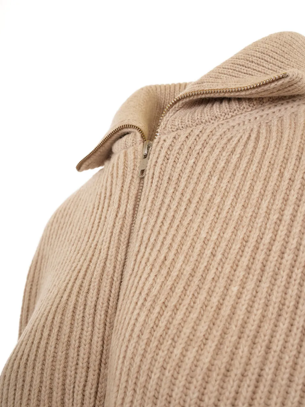 Mm6 Maison Margiela Zip-up Ribbed Cardigan In Neutral