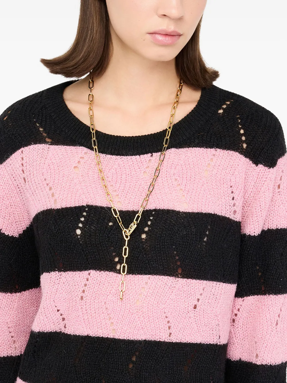 Liu •jo Striped Openwork Sweater In Black