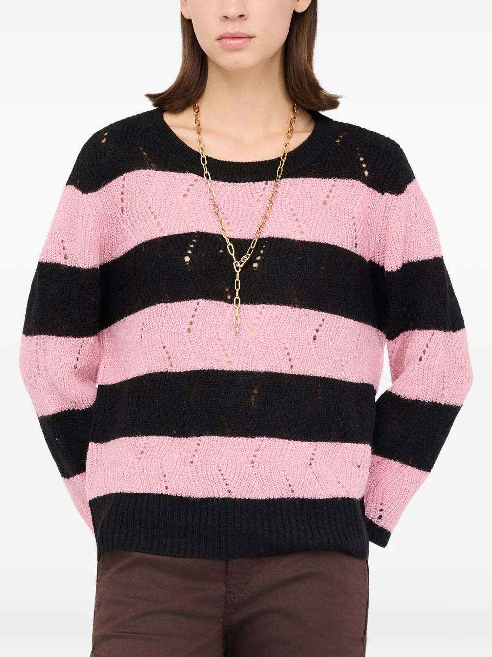 LIU JO striped openwork sweater | Black | Image 1