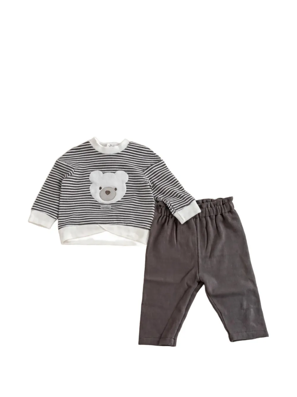 LALALU bear-patchwork horizontal-stripe tracksuit - Grigio