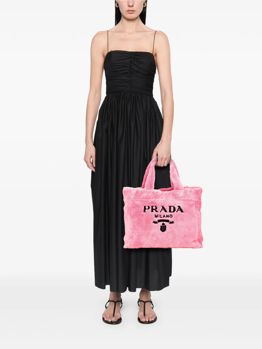 Pre-owned Prada 2013-2025 Terry Cloth Tote Bag In Pink