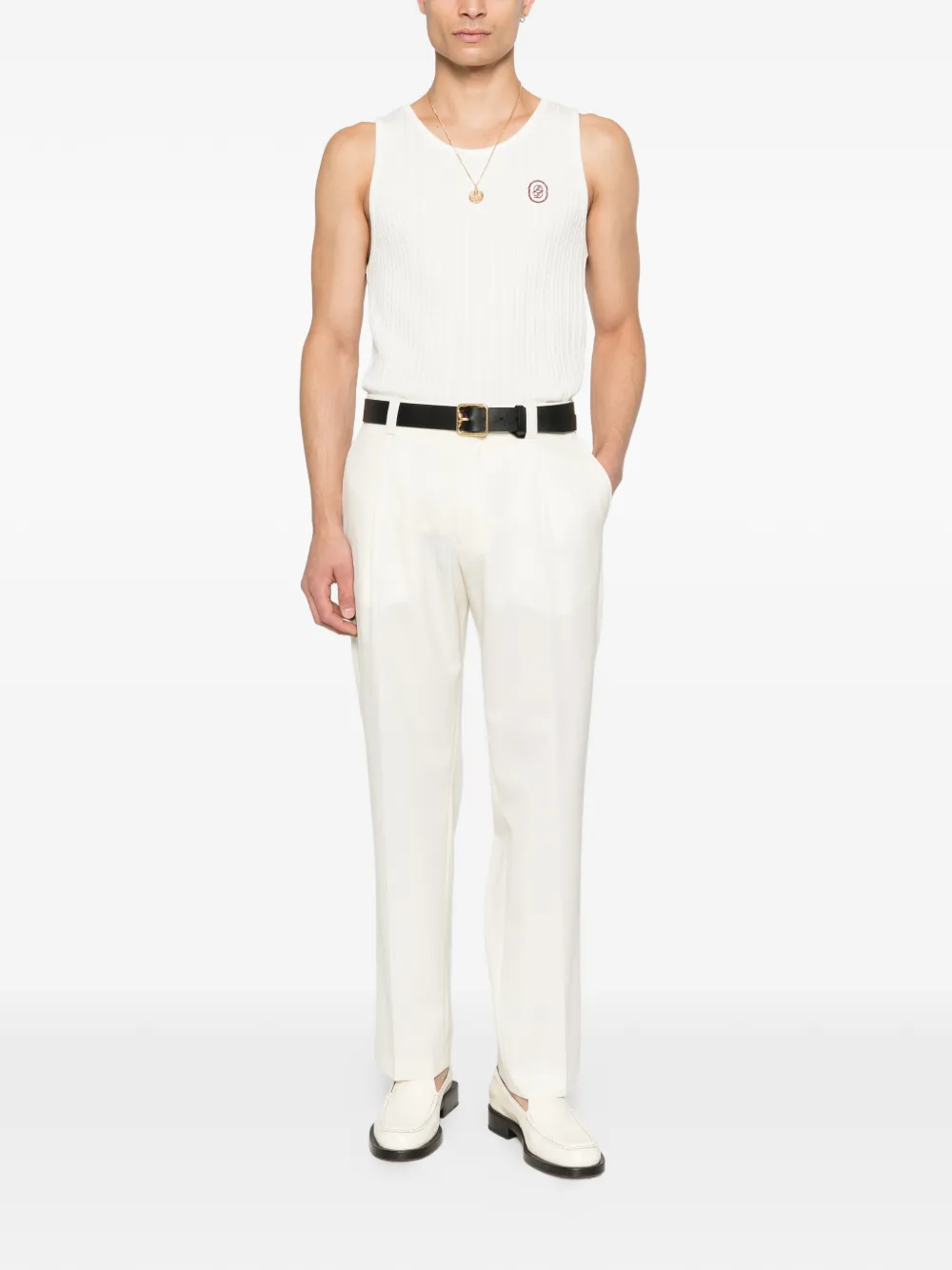 Dr&ocirc;le De Monsieur Le D&eacute;bardeur D Miroir ribbed logo-patch tank top - Beige