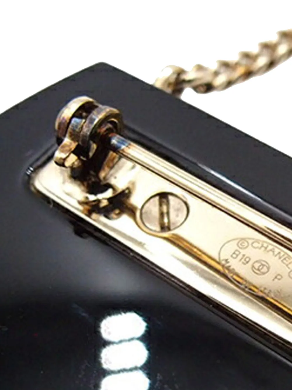 Pre-owned Chanel 2019 Resin Cc Flap Pin Brooch Costume Brooch In Black