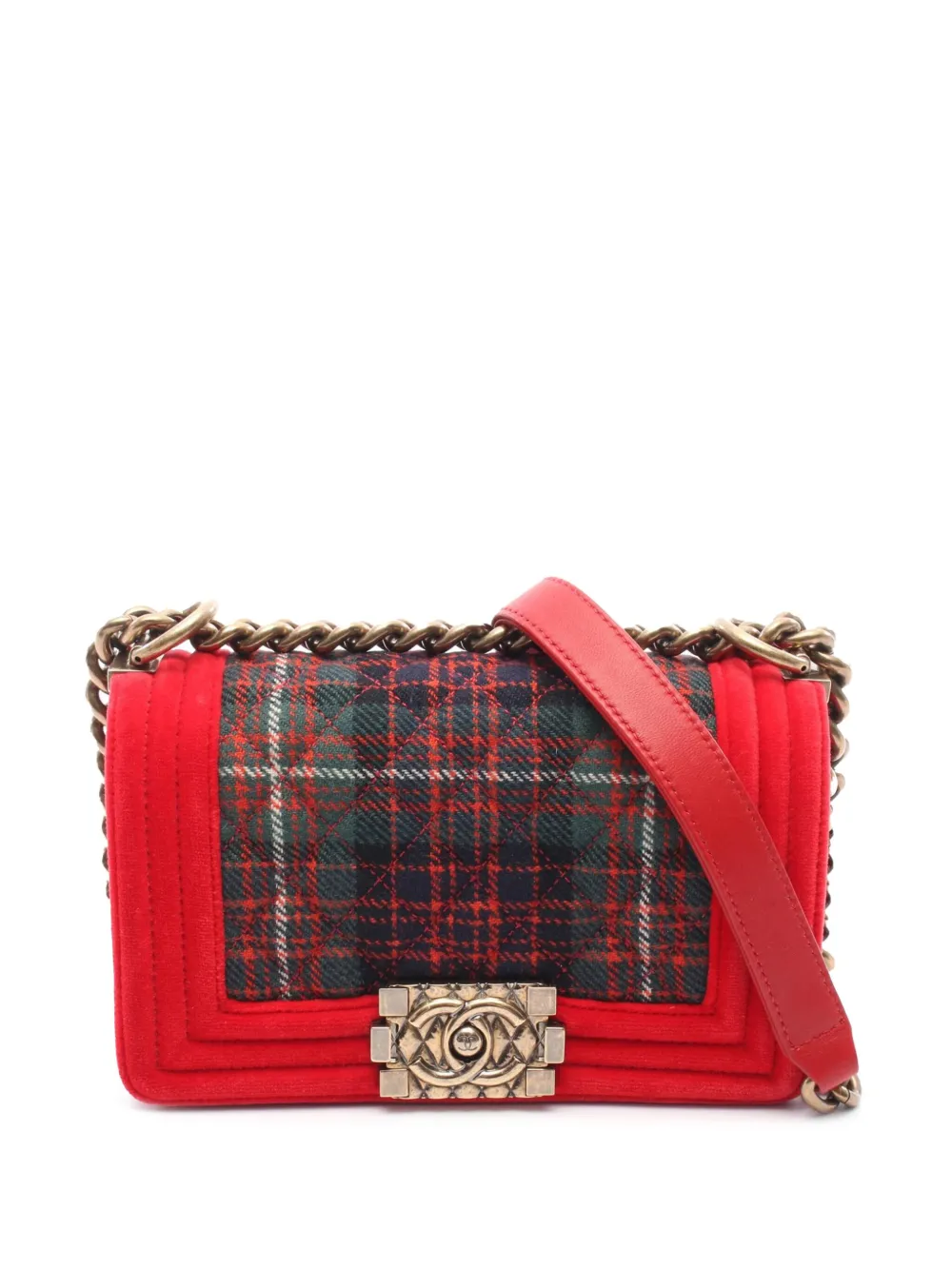 CHANEL Pre-Owned 2013-2014 スモール マトラッセ ツイード&ベルベット ボーイフラップ ショルダーバッグ - CHANEL Pre-Owned 2013-2014 スモール マトラッセ ツイード&ベルベット ボーイフラップ ショルダーバッグ -