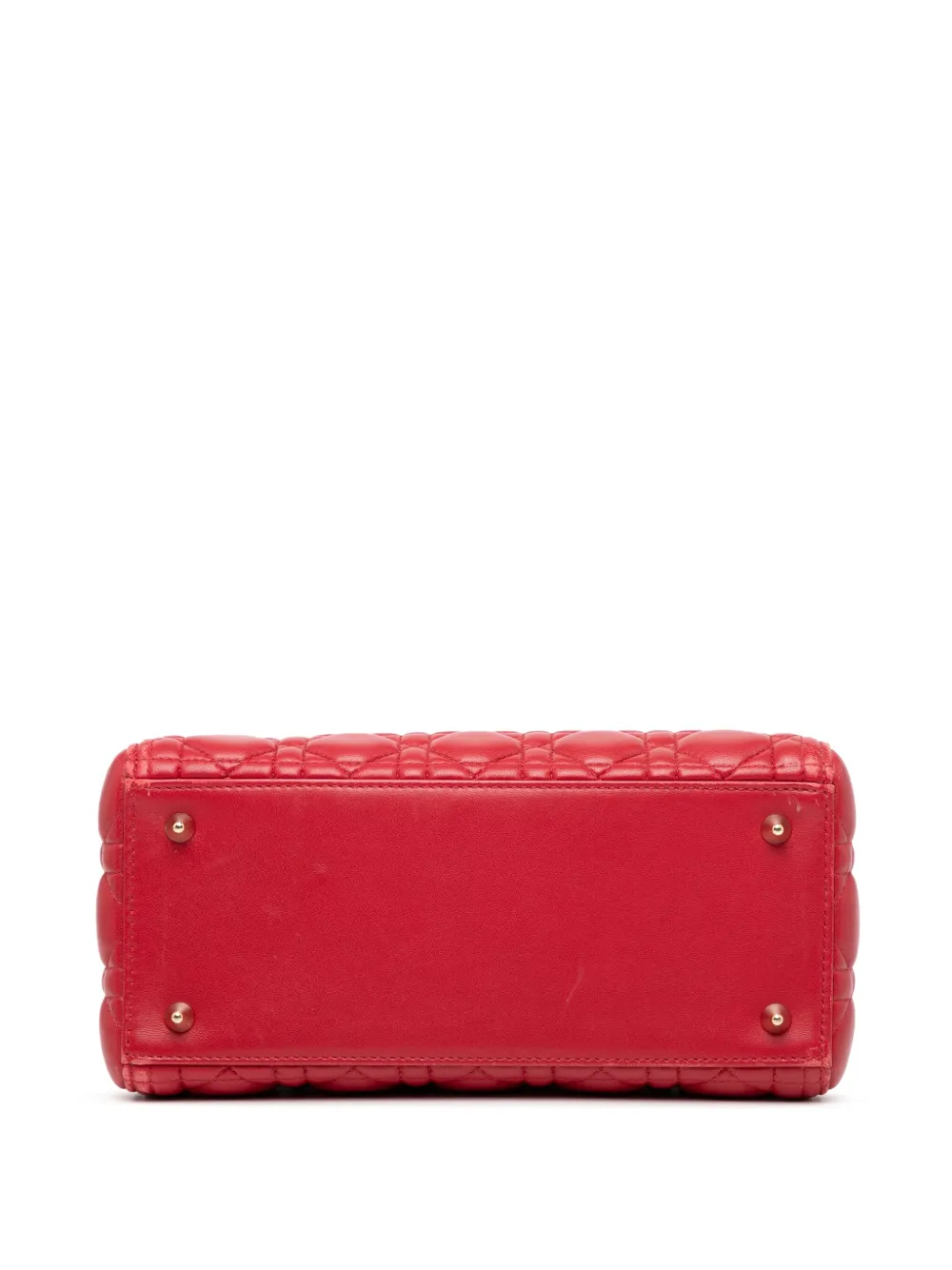 Pre-owned Dior 2013 Medium Lambskin Cannage Lady  Satchel In Red