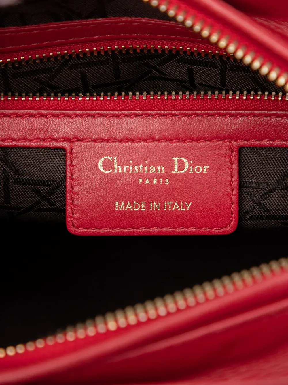 Pre-owned Dior 2013 Medium Lambskin Cannage Lady  Satchel In Red