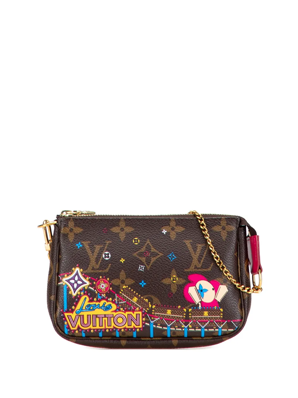 Pre-owned Louis Vuitton 2020 Monogram Vivienne Christmas Roller Coaster Mini Pochette Accessoires Handbag In Brown