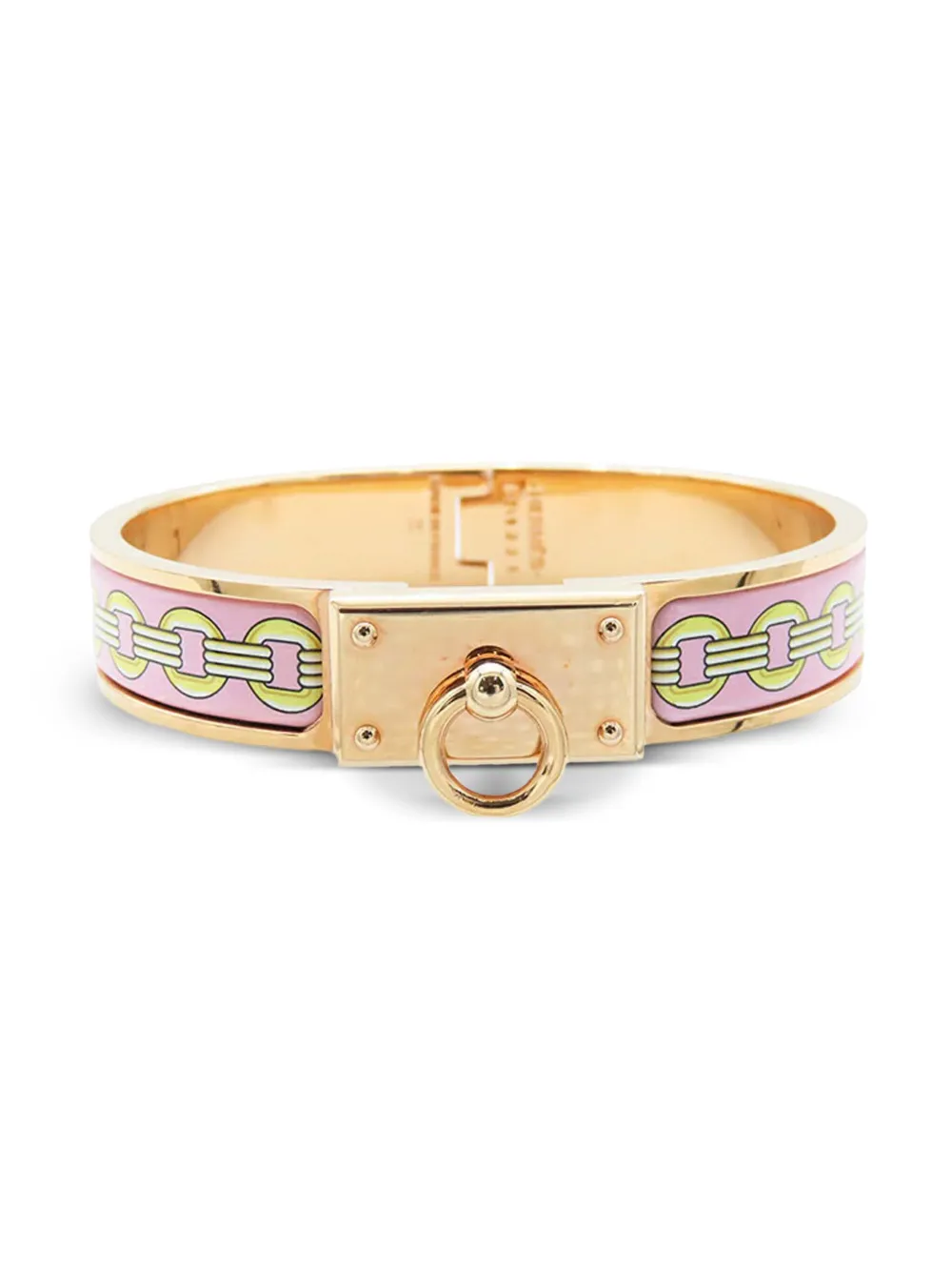 Pre-owned Hermes 2010-2025 Enamel Clic Anneau Flots Fleures Et Frontaux Bracelet Pm Costume Bracelet In Pink