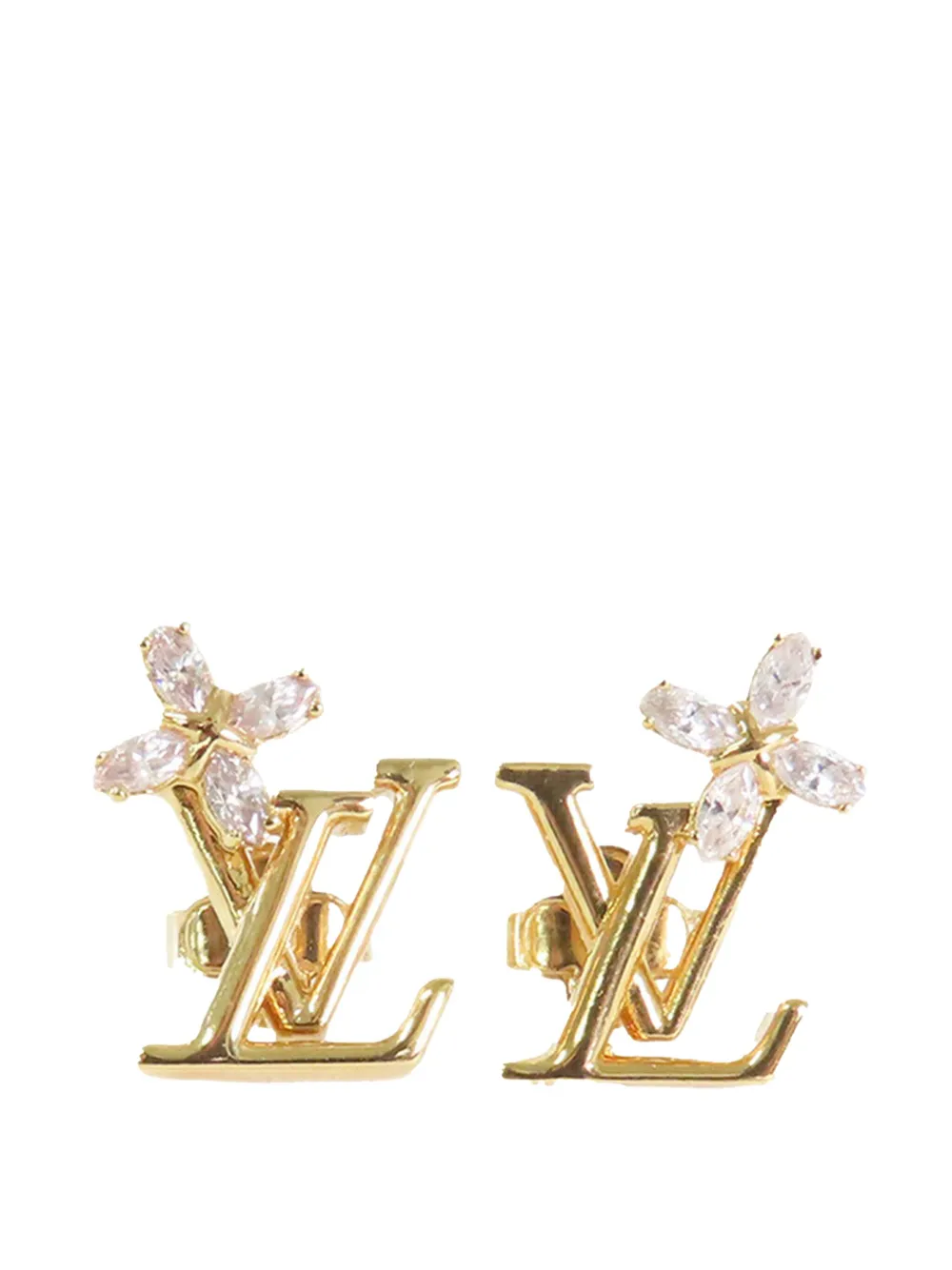 Pre-owned Louis Vuitton 2010-2025 Gold Plated Lv Iconic Flower Push Back Earrings Costume Earrings