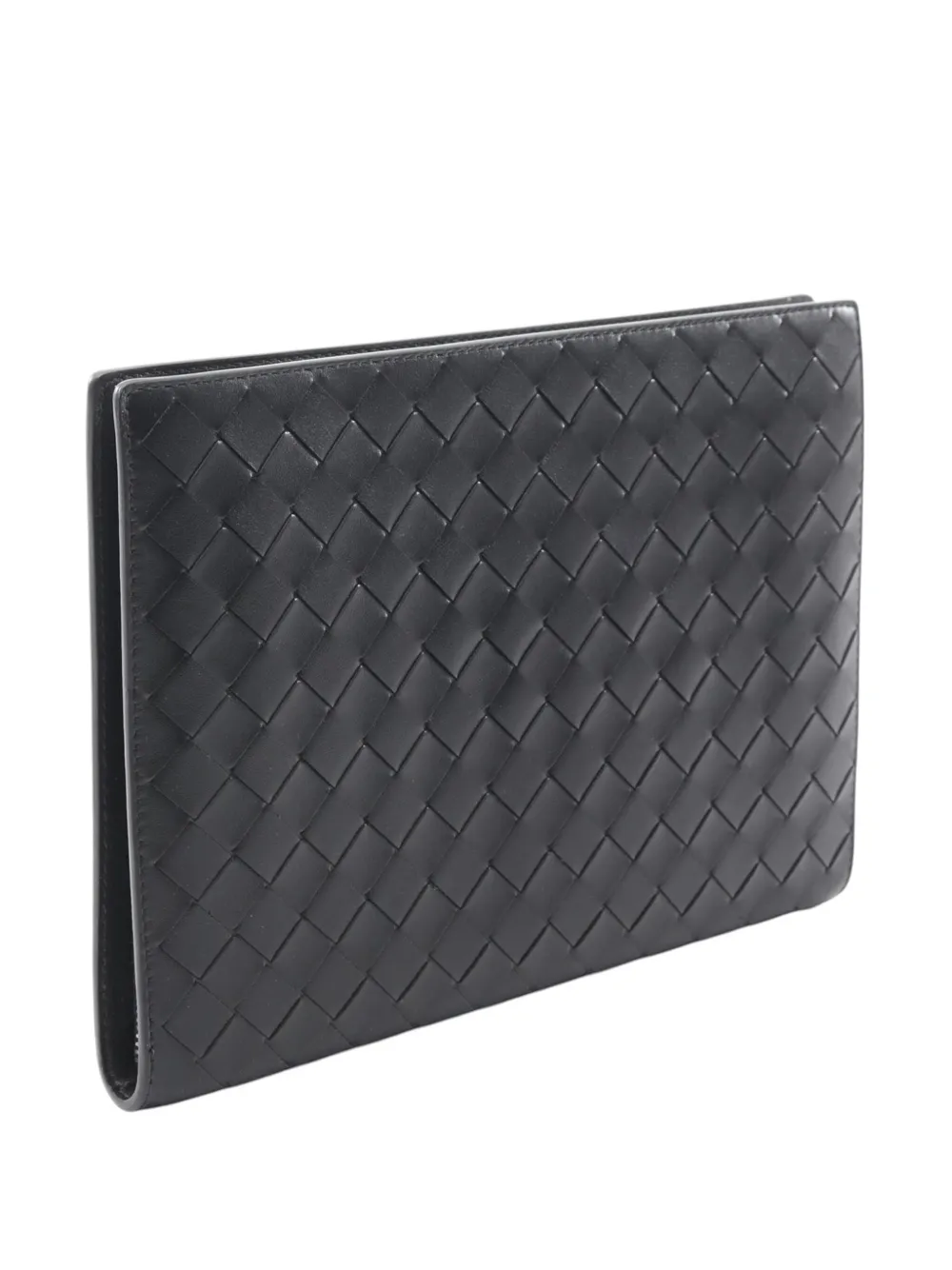  Bottega Veneta Pre-owned 2012-2025 Small Calfskin Intrecciato Document Case With Wristlet Clutch Bag - Black 