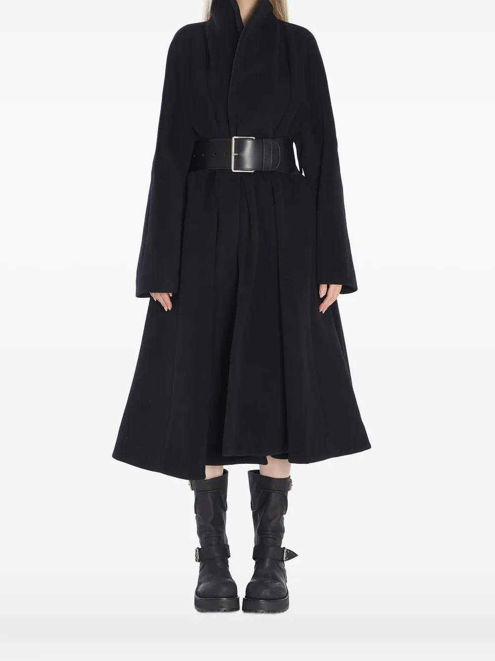 Balenciaga Leather-belt Wrap Coat In Blue