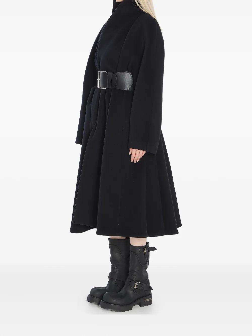 Balenciaga leather-belt wrap coat - Zwart