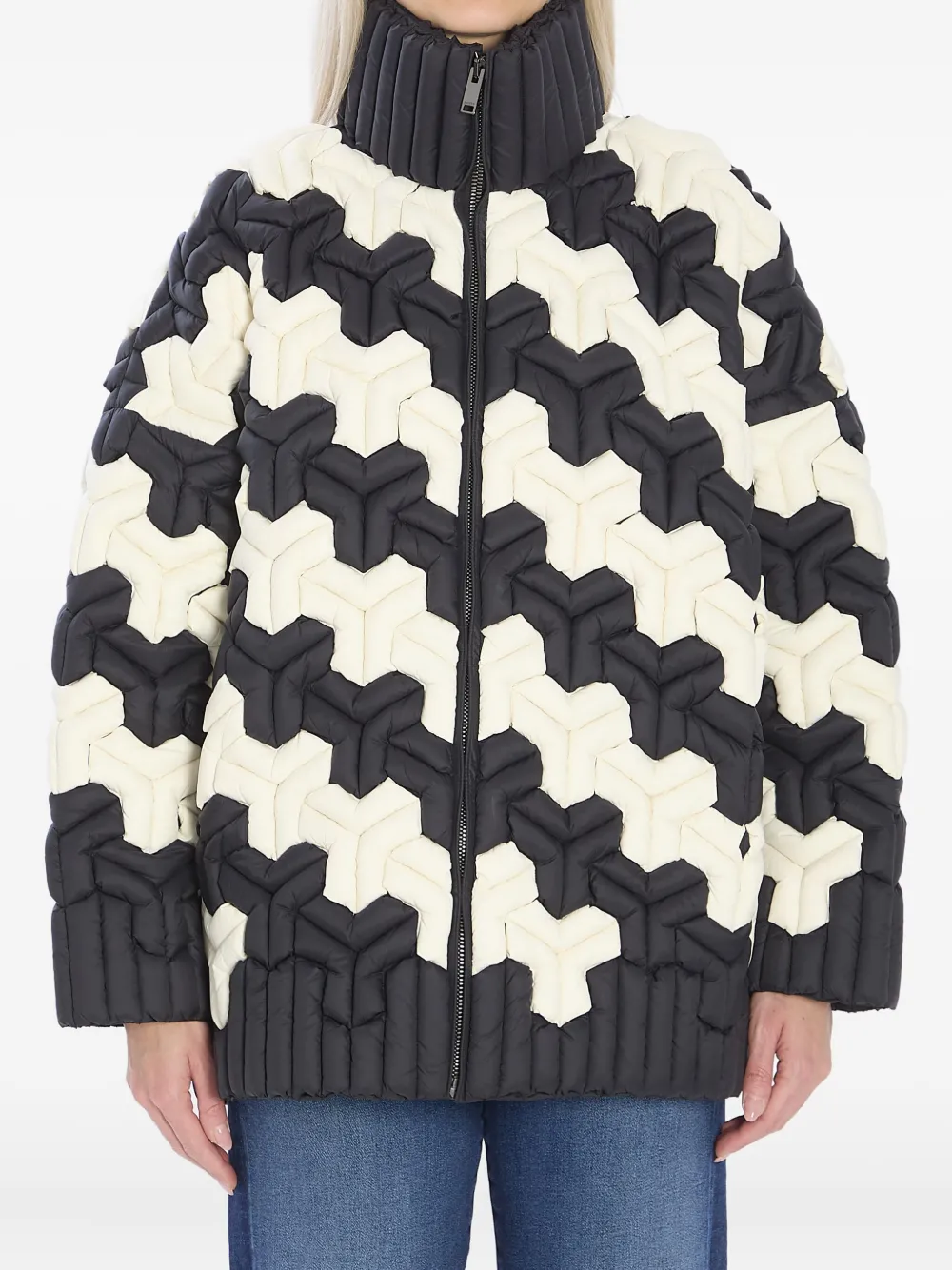 Raxxy High-collar Zip-fastening Puffer Jacket In Black