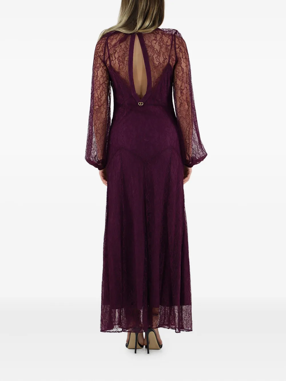 Twinset Lace Long-sleeves Maxi Dress In Purple