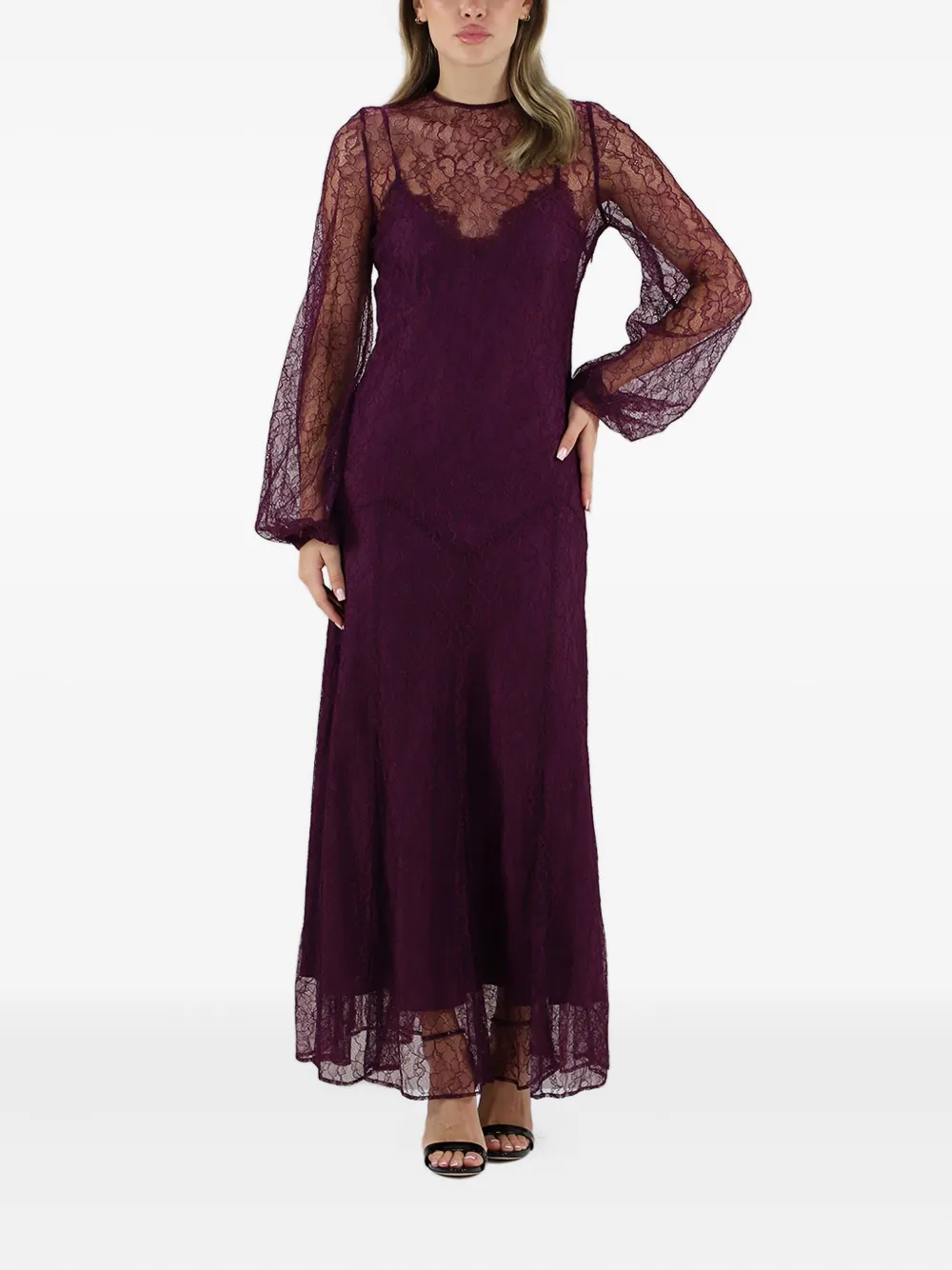 TWINSET Maxi-jurk met lange mouwen en kant - Paars