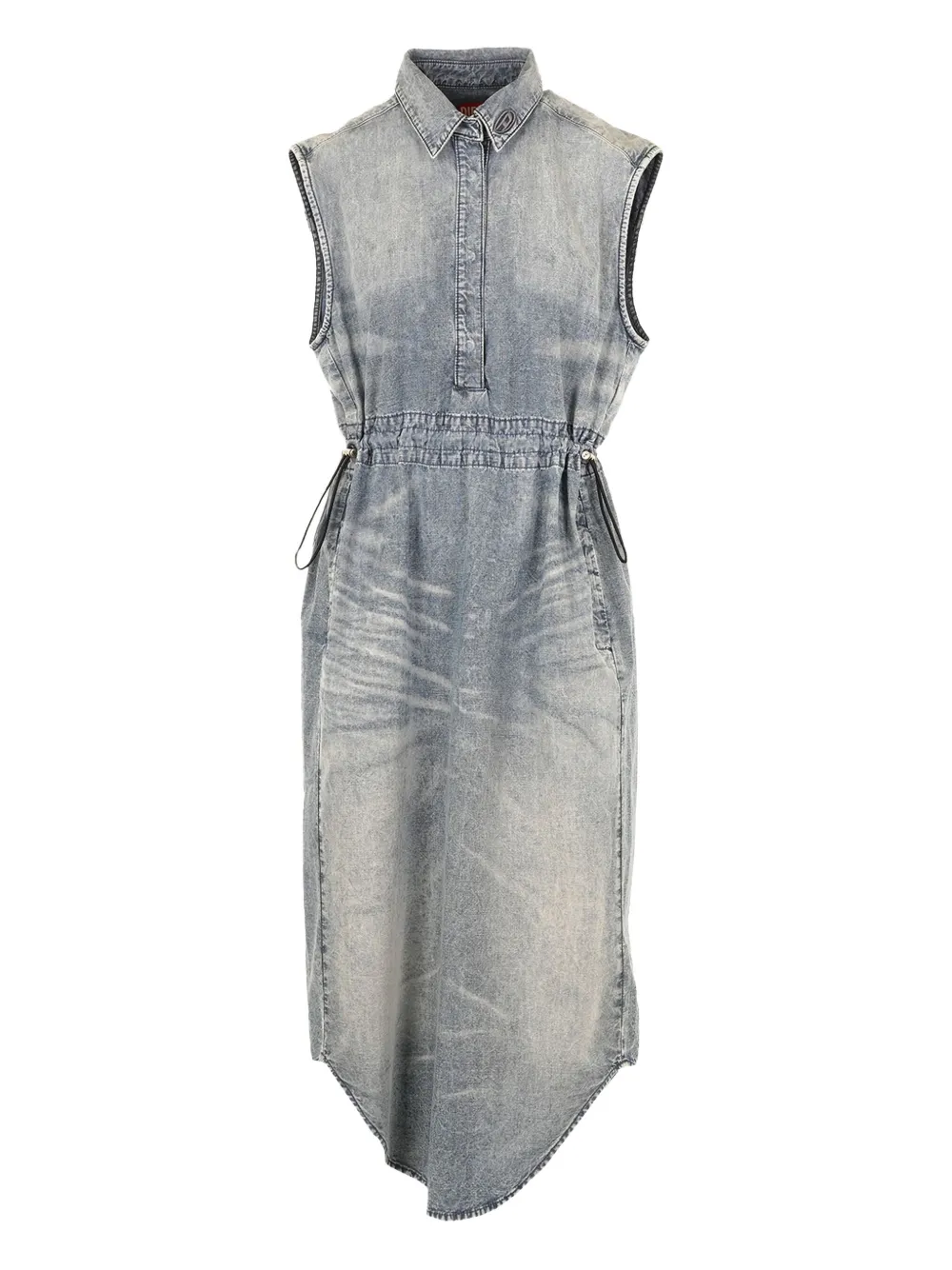 Diesel Drawstring Denim Midi Dress In Blue