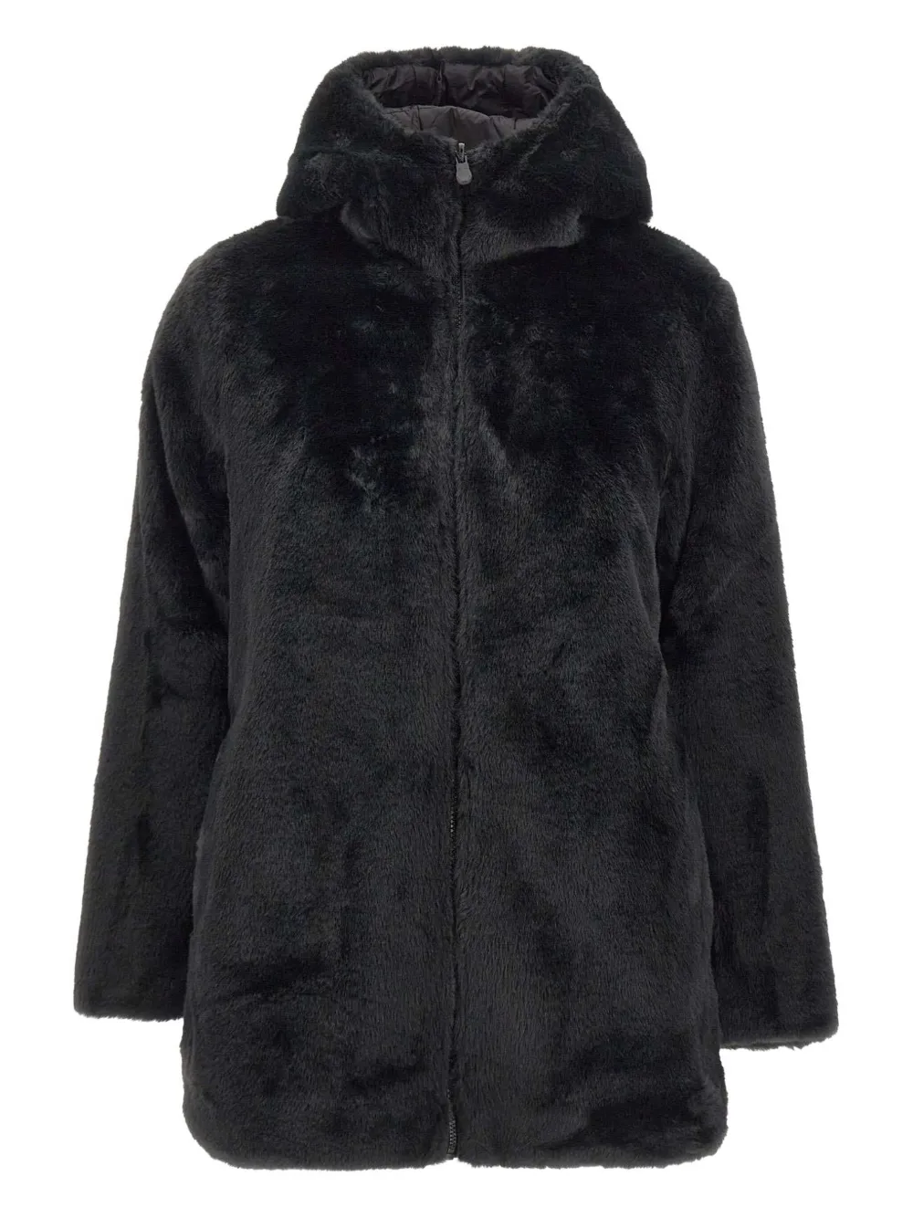 Save The Duck Hooded Faux Fur Coat In Black