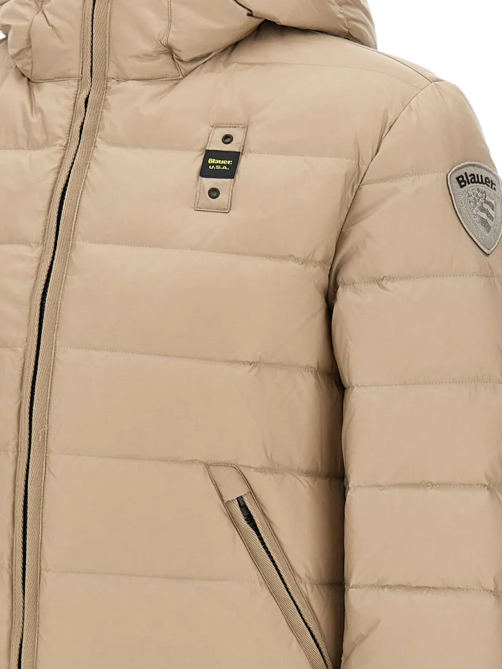 Blauer Striped Hooded Down Jacket In Brown