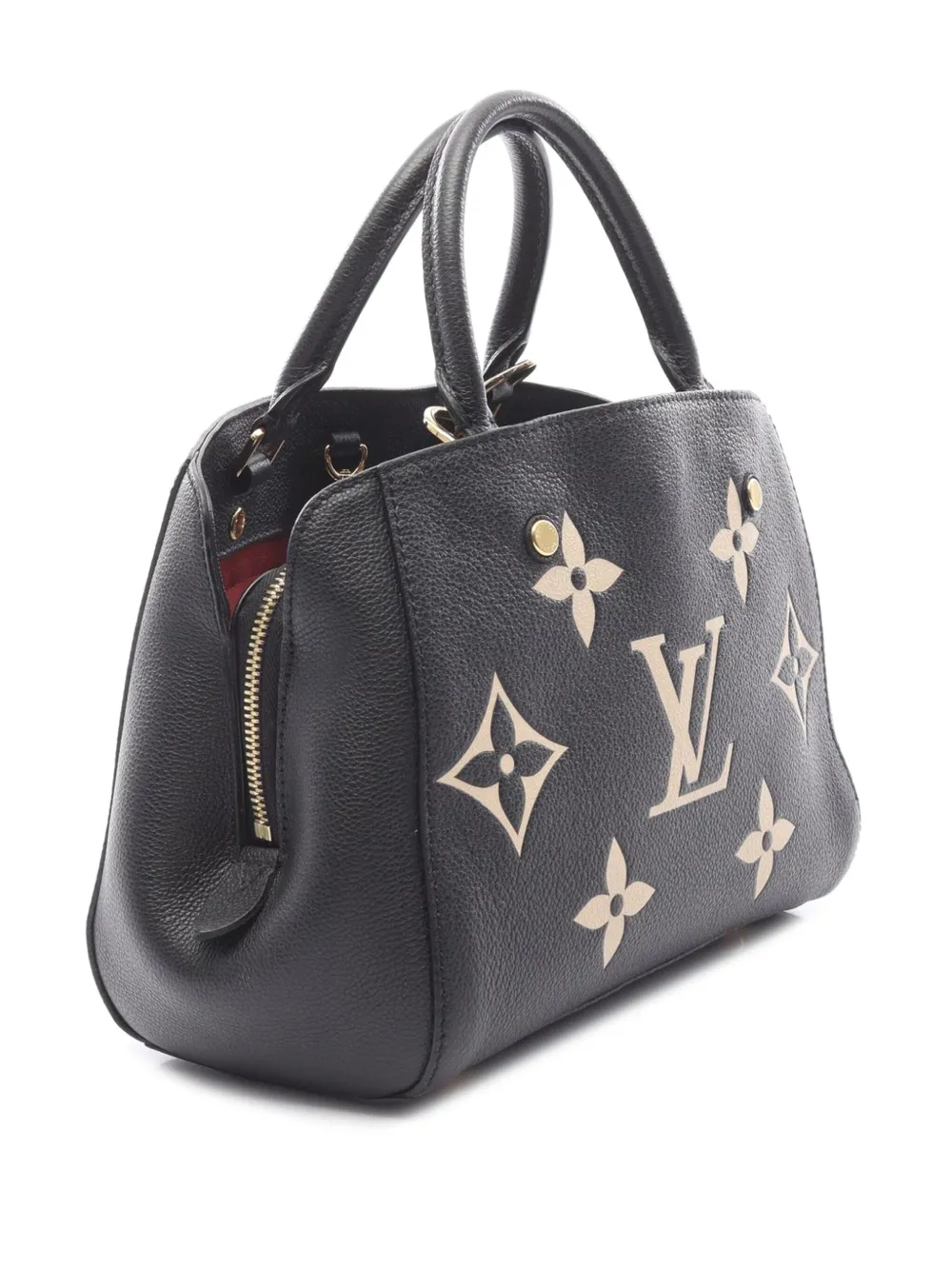 Pre-owned Louis Vuitton 2021 Bicolor Monogram Empreinte Giant Montaigne Bb Satchel In Black