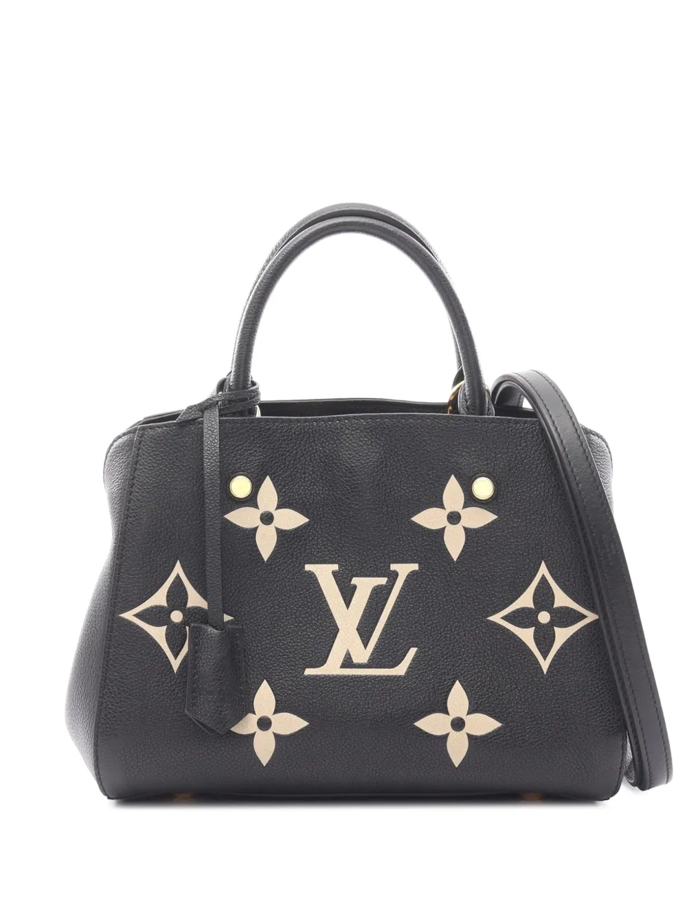 Pre-owned Louis Vuitton 2021 Bicolor Monogram Empreinte Giant Montaigne Bb Satchel In Black
