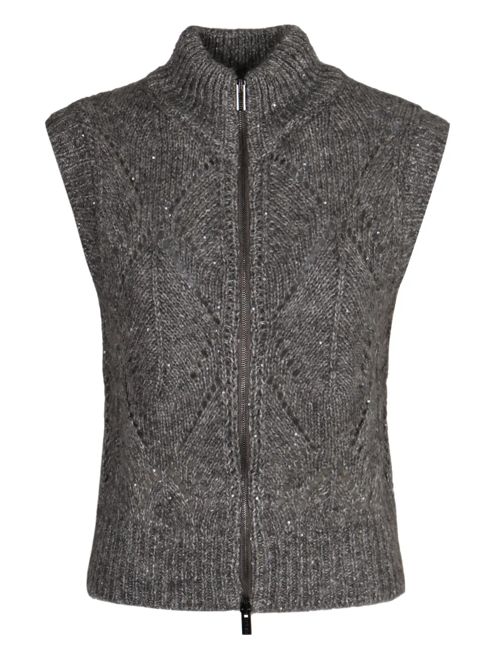 Peserico Sweater Vest With Zipper In Alpaca Blend In Gray